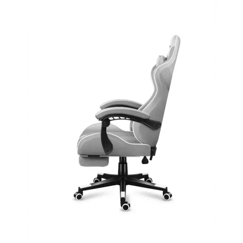 Silla gamer Huzaro FORCE 4.7 asiento envolvente gris – tejido, asiento y respaldo acolchados, reposapiés, peso máx. 140 kg, altura 113–123 cm