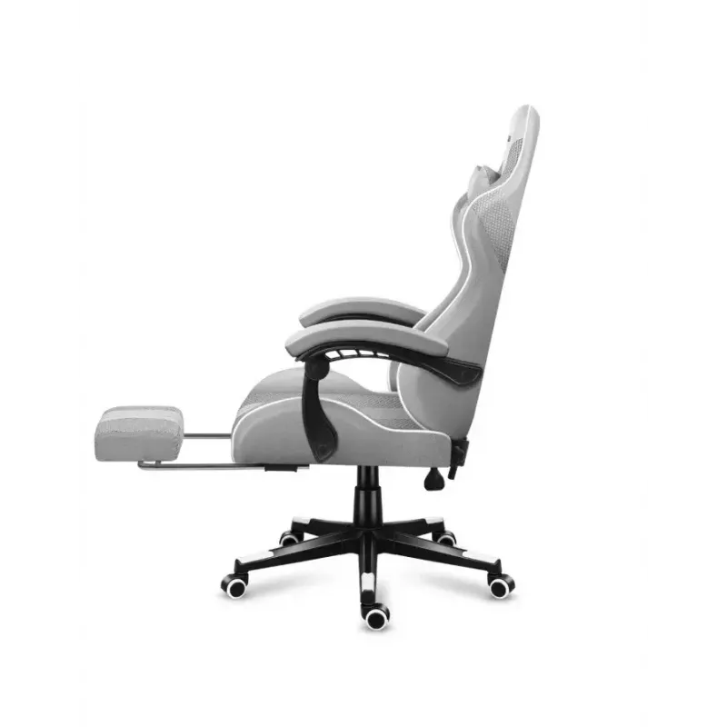Silla gamer Huzaro FORCE 4.7 asiento envolvente gris – tejido, asiento y respaldo acolchados, reposapiés, peso máx. 140 kg, altura 113–123 cm