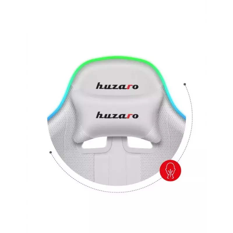 Silla gamer Huzaro FORCE 4.7 RGB blanca — asiento envolvente acolchado de tejido, carga máx. 140 kg, regulable en altura 43–53 cm, inclinación 90–140°