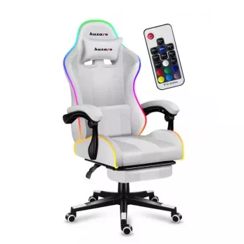 Silla gamer Huzaro FORCE 4.7 RGB blanca — asiento envolvente acolchado de tejido, carga máx. 140 kg, regulable en altura 43–53 cm, inclinación 90–140°