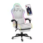 Silla gamer Huzaro FORCE 4.7 RGB blanca — asiento envolvente acolchado de tejido, carga máx. 140 kg, regulable en altura 43–53 cm, inclinación 90–140°