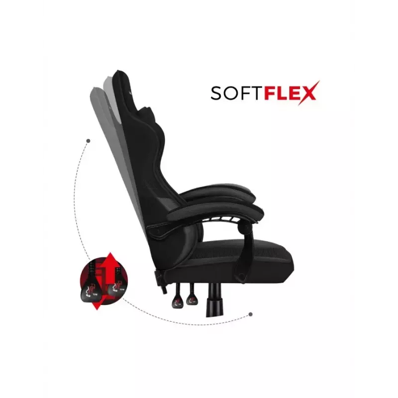 Silla gamer Huzaro FORCE 4.4 CARBON — asiento deportivo acolchado de tejido, altura 115–125 cm, carga máx. 130 kg, base de acero, reposabrazos regulables