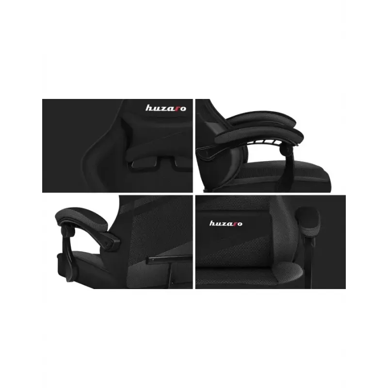 Silla gamer Huzaro FORCE 4.4 CARBON — asiento deportivo acolchado de tejido, altura 115–125 cm, carga máx. 130 kg, base de acero, reposabrazos regulables