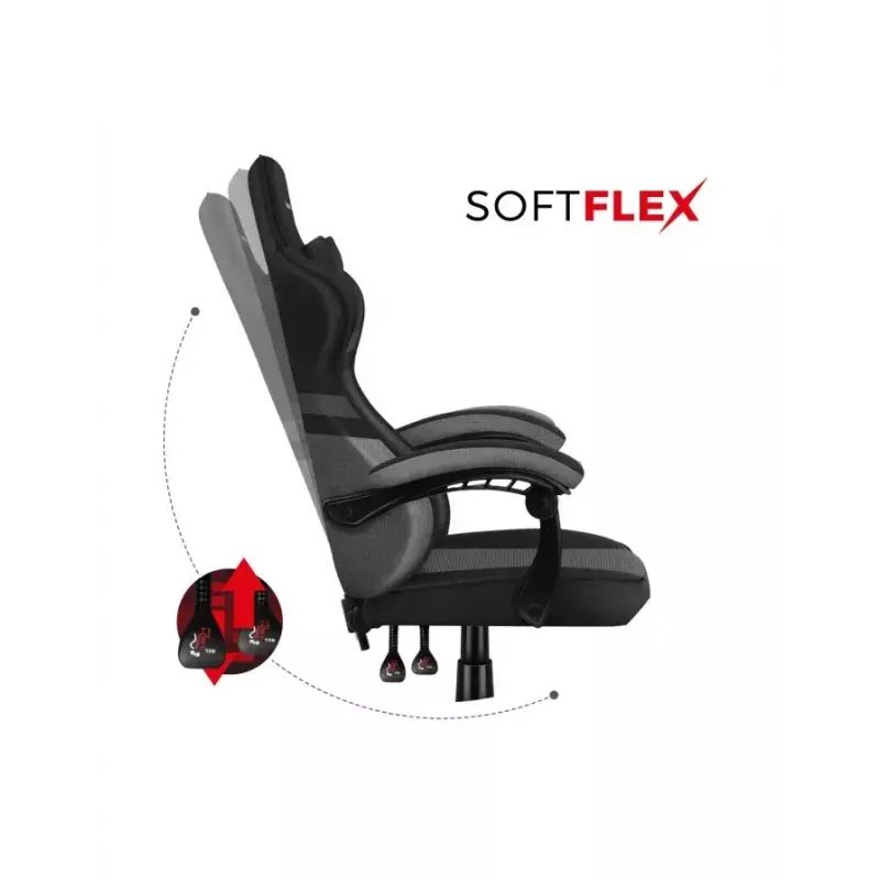 Silla gaming Huzaro FORCE 4.4 con asiento envolvente negra gris — tejido mesh, máx. 130 kg, altura ajustable 45–55 cm, 5 ruedas