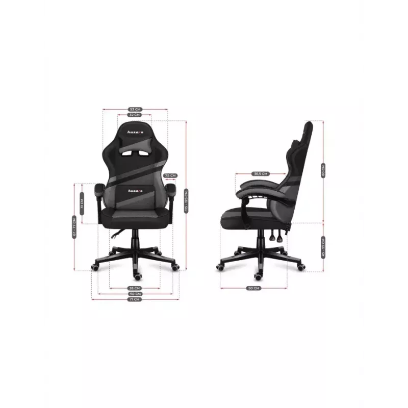Silla gaming Huzaro FORCE 4.4 con asiento envolvente negra gris — tejido mesh, máx. 130 kg, altura ajustable 45–55 cm, 5 ruedas