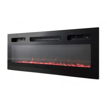 Mueble TV Cama Meble EVA con chimenea eléctrica 180×40×52 cm, cuerpo blanco, puertas blanco brillante, encimera de MDF