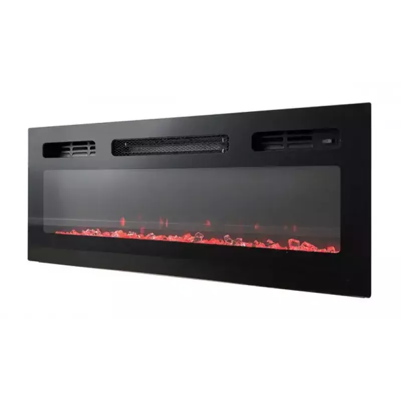 Mueble TV Cama Meble EVA con chimenea eléctrica 180×40×52 cm, cuerpo blanco, puertas blanco brillante, encimera de MDF
