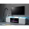 Mueble TV Cama Meble EVA con chimenea eléctrica 180×40×52 cm, cuerpo blanco, puertas blanco brillante, encimera de MDF