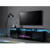 Mueble TV Cama Meble EVA con chimenea eléctrica 180x40x52 cm, negro/negro brillante