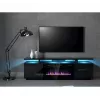 Mueble TV Cama Meble EVA con chimenea eléctrica 180x40x52 cm, negro/negro brillante