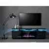 Mueble TV Cama Meble EVA con chimenea eléctrica 180x40x52 cm, negro/negro brillante