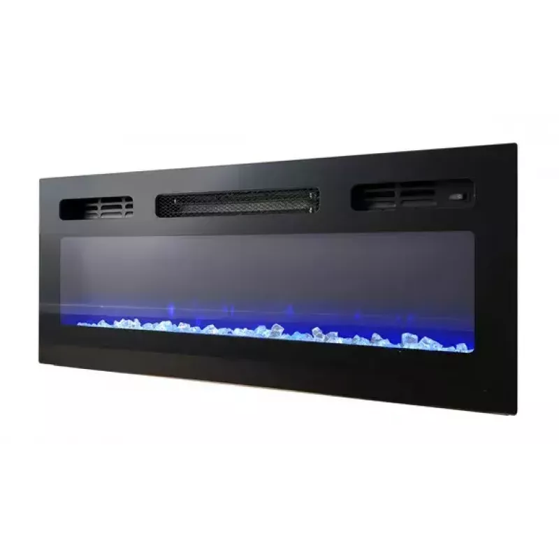 Mueble TV Cama Meble EVA con chimenea eléctrica 180x40x52 cm, negro/negro brillante