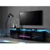 Mueble TV Cama Meble EVA con chimenea eléctrica 180x40x52 cm, negro/negro brillante