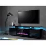 Mueble TV Cama Meble EVA con chimenea eléctrica 180x40x52 cm, negro/negro brillante
