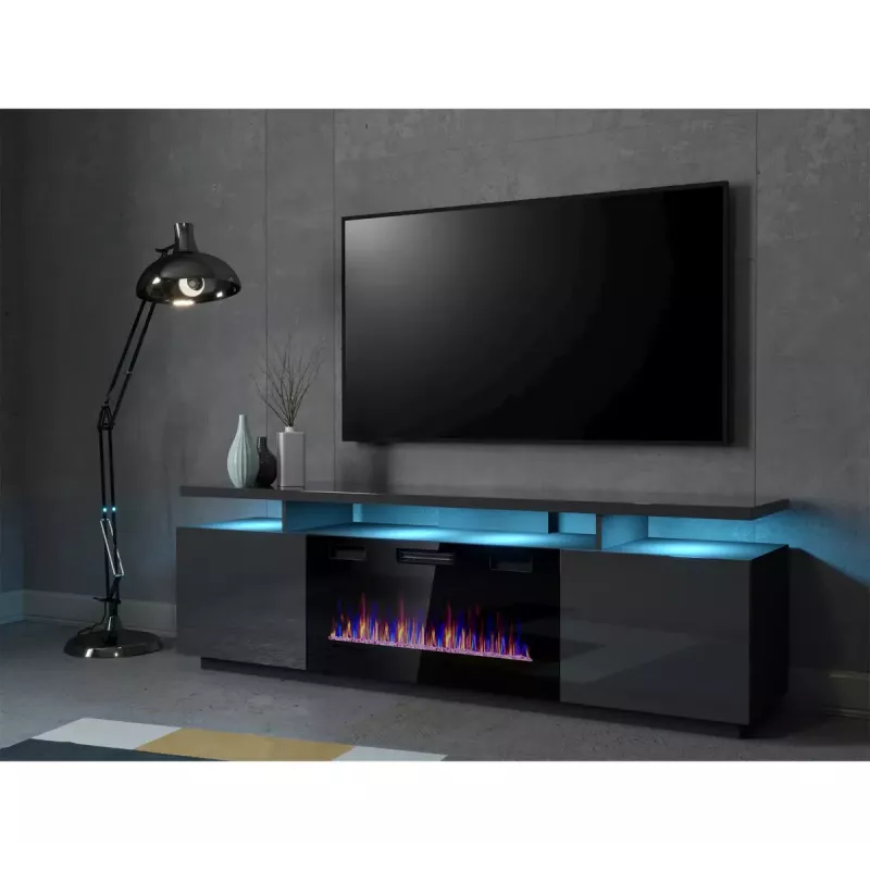 Mueble TV Cama Meble EVA con chimenea eléctrica 180x40x52 cm grafito/grafito brillante