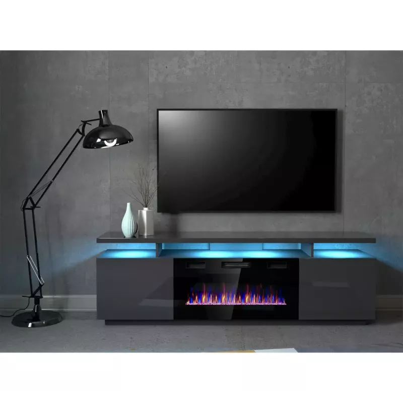Mueble TV Cama Meble EVA con chimenea eléctrica 180x40x52 cm grafito/grafito brillante