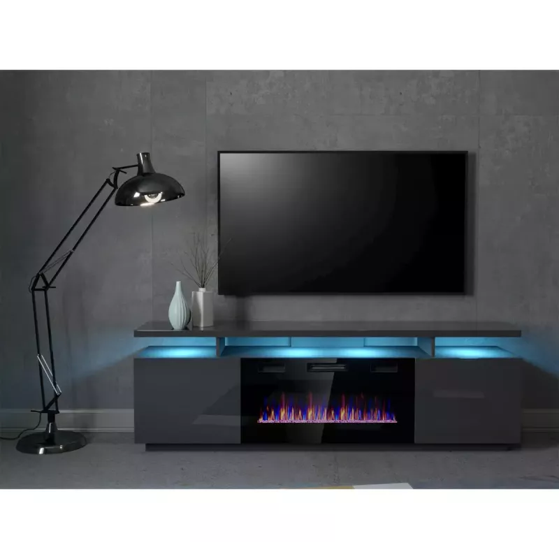 Mueble TV Cama Meble EVA con chimenea eléctrica 180x40x52 cm grafito/grafito brillante