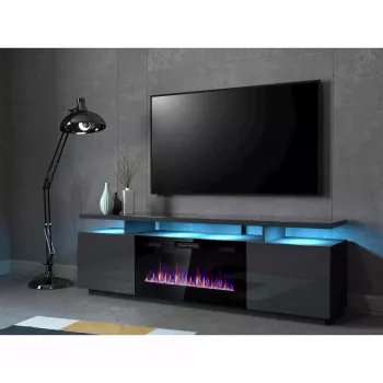 Mueble TV Cama Meble EVA con chimenea eléctrica 180x40x52 cm grafito/grafito brillante