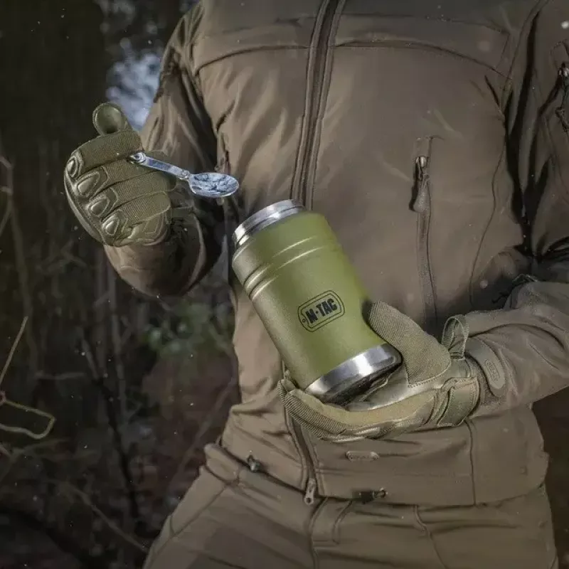 Termo para almuerzo M-TAC UN-R02-750A 750 ml con cuchara plegable de acero inoxidable, verde oliva