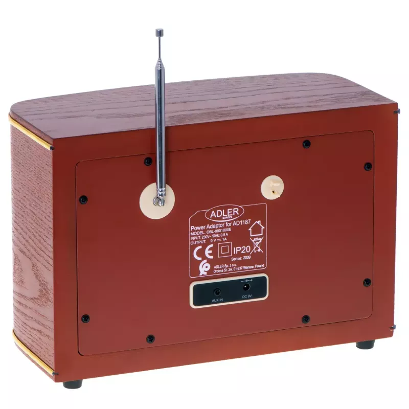Radio portátil Adler AD 1187 – FM, 10 W RMS, pantalla LCD, marrón, 300×140×210 mm