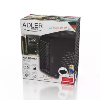 Calefactor de ventilador Adler AD 7725B, 2000 W, 2 niveles de potencia, termostato regulable, negro