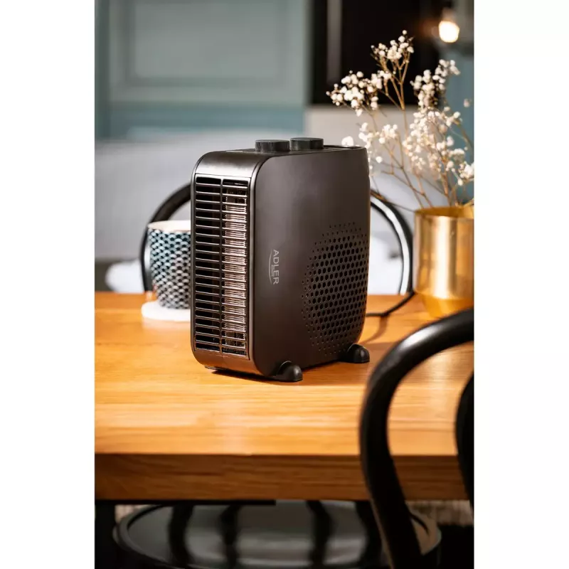 Calefactor de ventilador Adler AD 7725B, 2000 W, 2 niveles de potencia, termostato regulable, negro