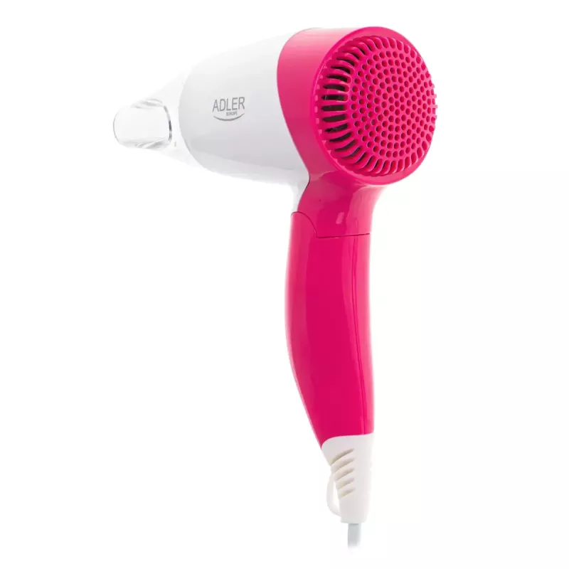 Secador de pelo Adler AD 2259 — 1200 W, 2 velocidades, mango plegable, boquilla de peinado, rosa/blanco