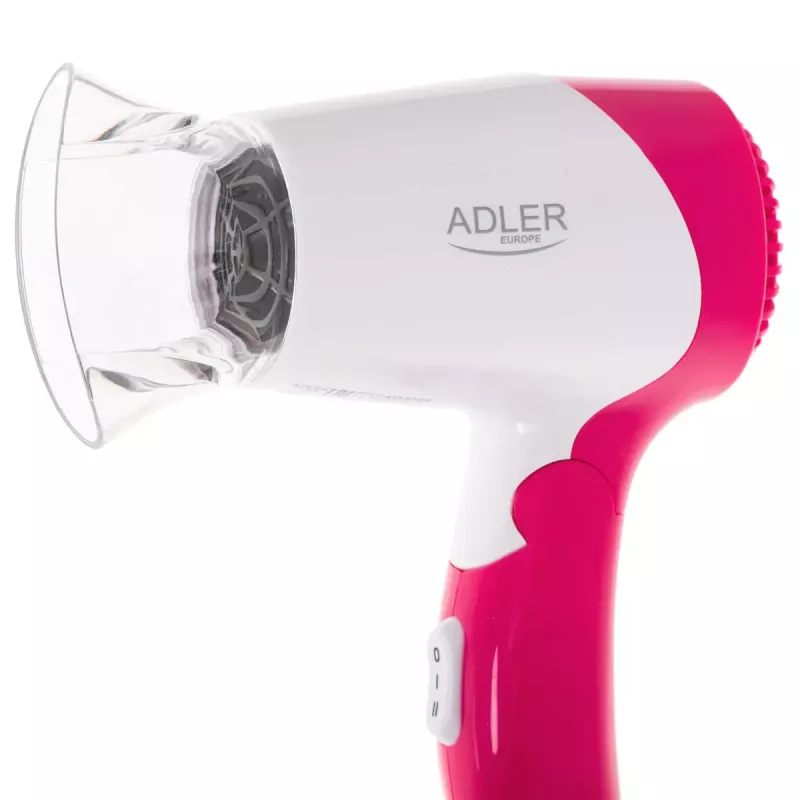 Secador de pelo Adler AD 2259 — 1200 W, 2 velocidades, mango plegable, boquilla de peinado, rosa/blanco