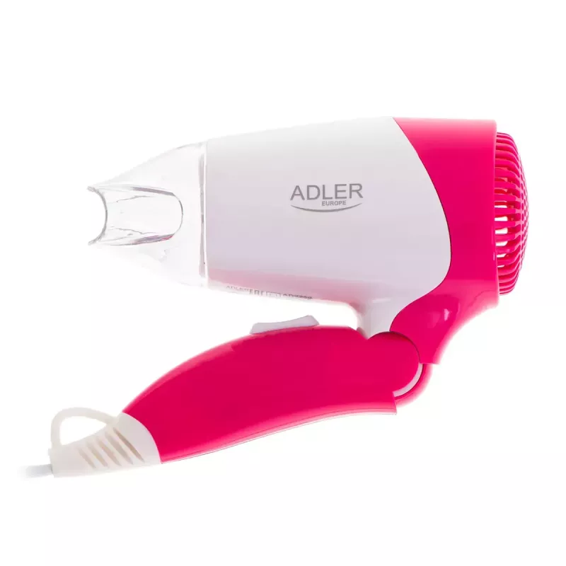 Secador de pelo Adler AD 2259 — 1200 W, 2 velocidades, mango plegable, boquilla de peinado, rosa/blanco