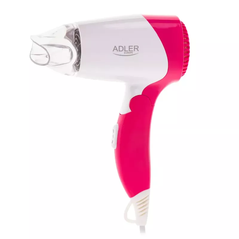Secador de pelo Adler AD 2259 — 1200 W, 2 velocidades, mango plegable, boquilla de peinado, rosa/blanco