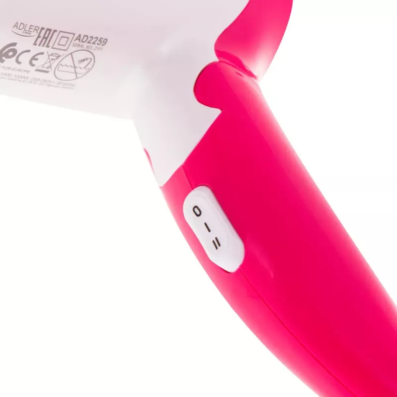 Secador de pelo Adler AD 2259 — 1200 W, 2 velocidades, mango plegable, boquilla de peinado, rosa/blanco