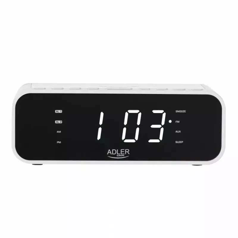 Despertador Adler AD 1192W – despertador de mesita de noche compacto con cargador inalámbrico y entrada AUX, blanco