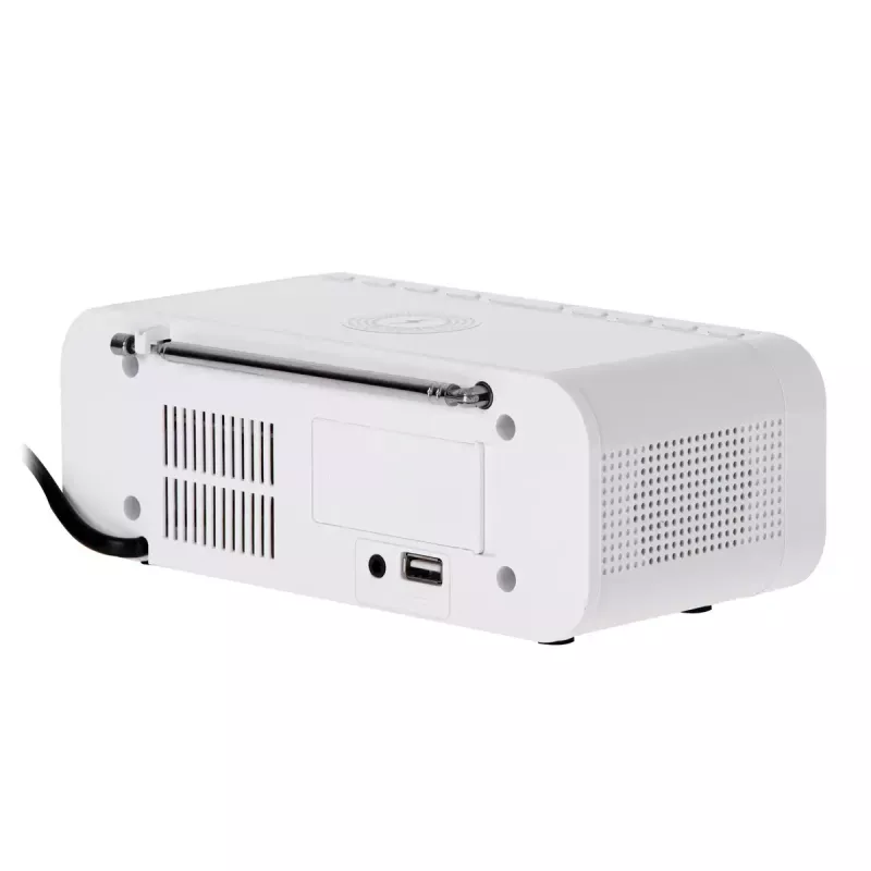 Despertador Adler AD 1192W – despertador de mesita de noche compacto con cargador inalámbrico y entrada AUX, blanco