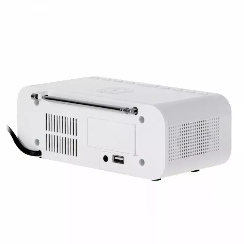 Despertador Adler AD 1192W – despertador de mesita de noche compacto con cargador inalámbrico y entrada AUX, blanco