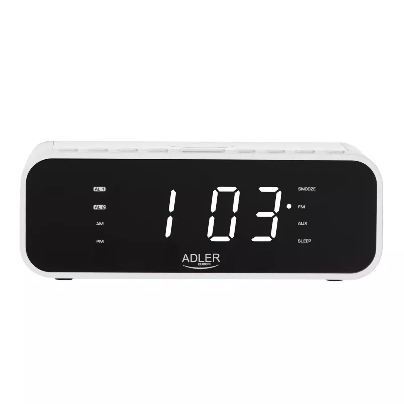 Despertador Adler AD 1192W – despertador de mesita de noche compacto con cargador inalámbrico y entrada AUX, blanco