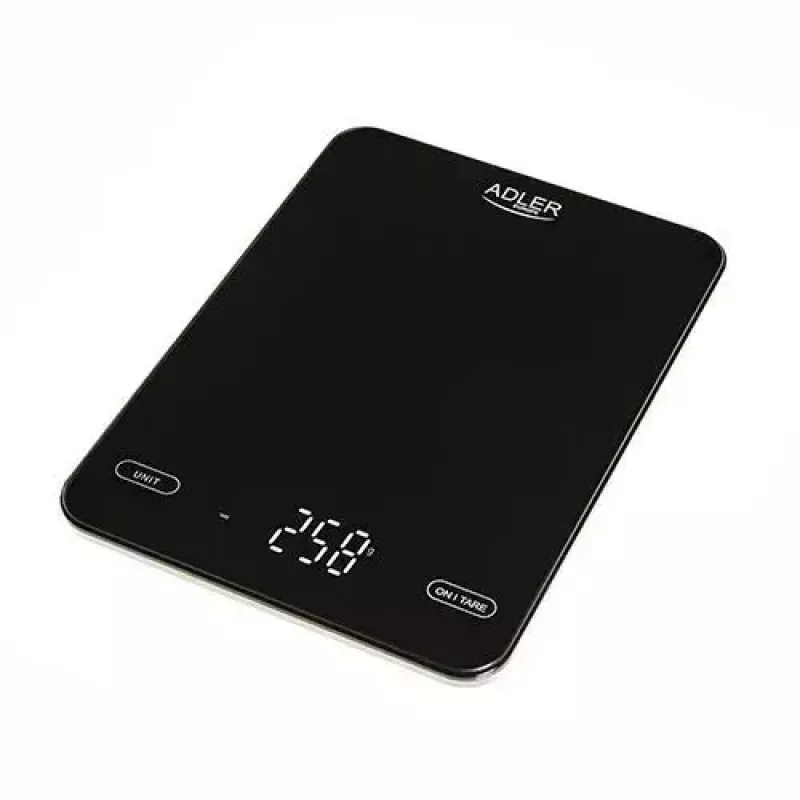 Báscula de cocina electrónica Adler AD 3177b – capacidad 10 kg, precisión 1 g, negra, superficie de cristal