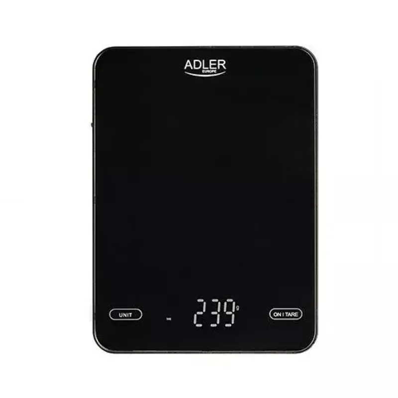 Báscula de cocina electrónica Adler AD 3177b – capacidad 10 kg, precisión 1 g, negra, superficie de cristal