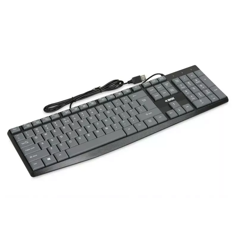 Teclado USB con cable IBOX Eris IKC2010G — tamaño completo 105 teclas, USB, gris/negro, resistente al agua, cable de 1,8 m