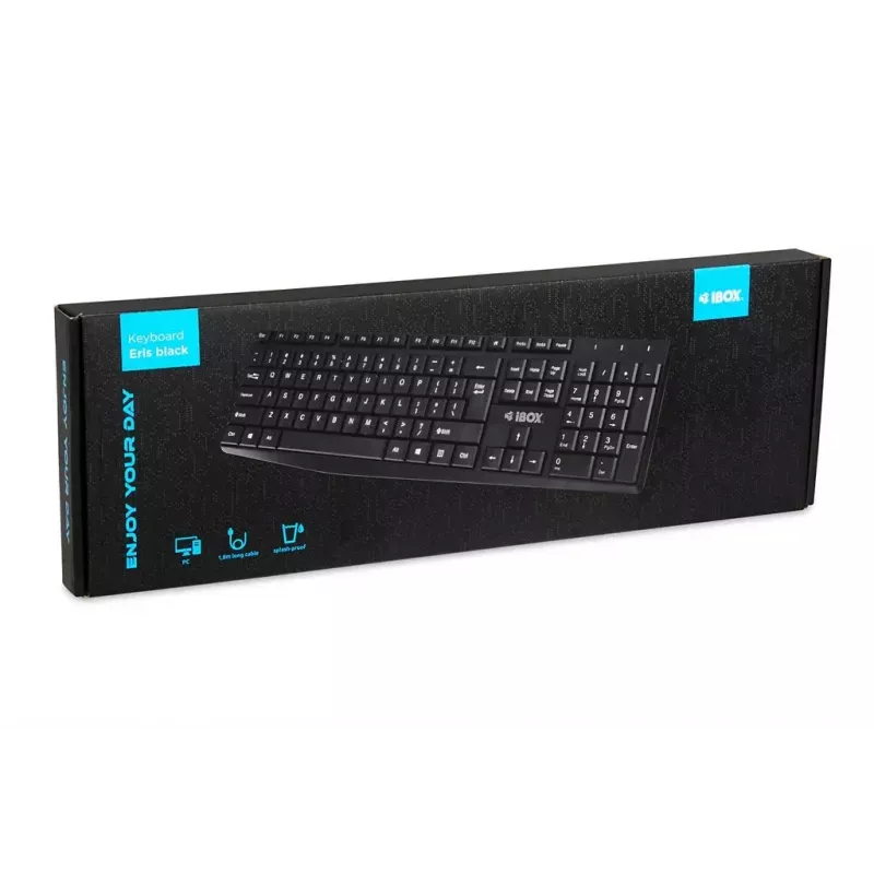 Teclado USB con cable IBOX Eris IKC2010B – tamaño completo 105 teclas, USB, resistente al agua, negro