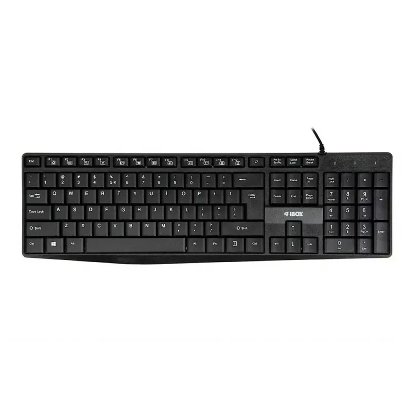 Teclado USB con cable IBOX Eris IKC2010B – tamaño completo 105 teclas, USB, resistente al agua, negro