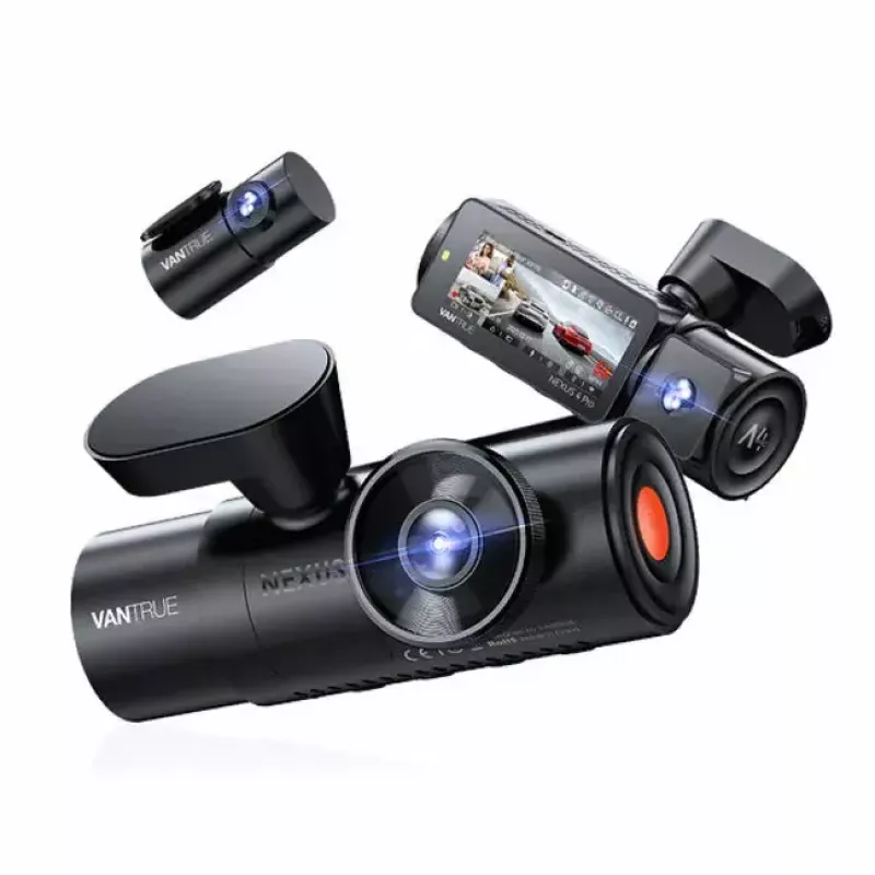 Dashcam VANTRUE N4 PRO dashcam de 3 canales, cámara principal 3840×2160, 165° frontal, 160° interior, GPS, Wi‑Fi, pantalla IPS, MicroSD hasta 512GB