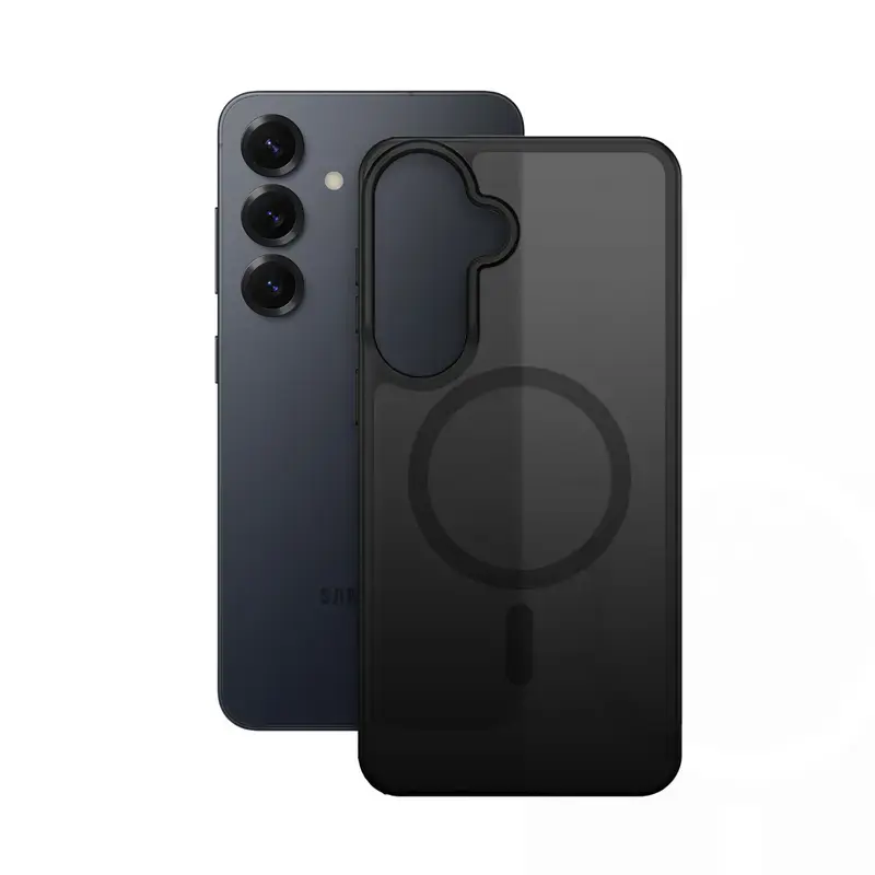 Funda magnética Crong Hybrid Matte para Samsung Galaxy S25 — TPU+PC, anillos magnéticos, negro