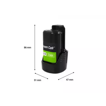 Batería para atornillador Green Cell PTBO12V3 — Li-Ion 3 Ah, medidas 5,1×4,7×8,6 cm