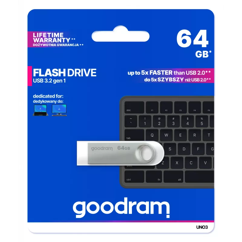 Goodram USB UNO3-0640S0R11 Memoria USB 64 GB USB Type-A 3.2 Gen 1 (3.1 Gen 1) Plateado