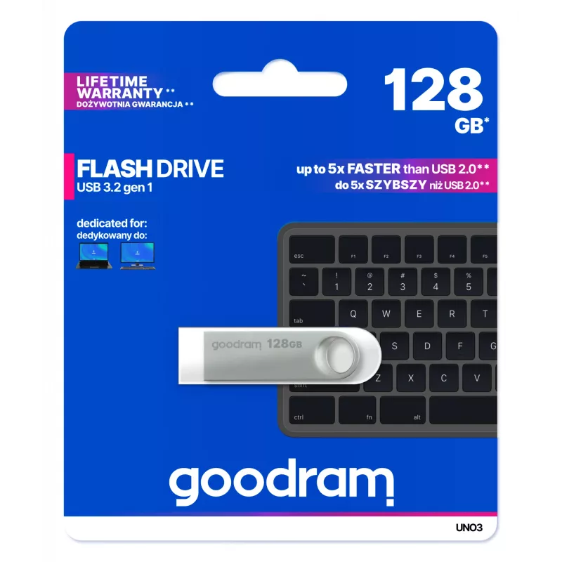 Goodram USB UNO3-1280S0R11 Memoria USB 128 GB USB Type-A 3.2 Gen 1 (3.1 Gen 1) Plateado