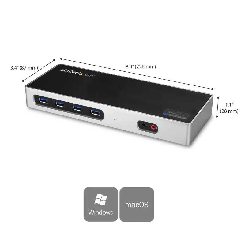 StarTech.com dock USB-C y USB-A - dock dual monitor 4K 60Hz DisplayPort + HDMI - estación de acoplamiento USB 3.0 híbrida para portátiles USB-C o USB-A - 6x USB Type-A, GbE - USB 3.1 Gen 1 - Mac/Windows