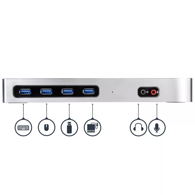 StarTech.com dock USB-C y USB-A - dock dual monitor 4K 60Hz DisplayPort + HDMI - estación de acoplamiento USB 3.0 híbrida para portátiles USB-C o USB-A - 6x USB Type-A, GbE - USB 3.1 Gen 1 - Mac/Windows