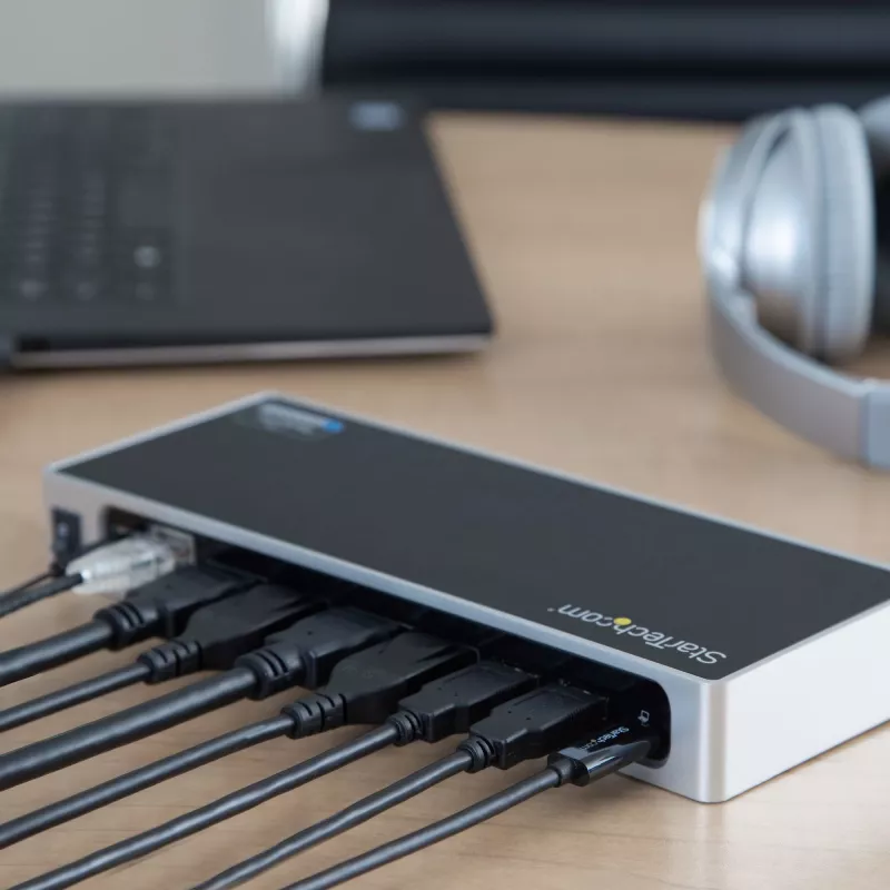 StarTech.com dock USB-C y USB-A - dock dual monitor 4K 60Hz DisplayPort + HDMI - estación de acoplamiento USB 3.0 híbrida para portátiles USB-C o USB-A - 6x USB Type-A, GbE - USB 3.1 Gen 1 - Mac/Windows