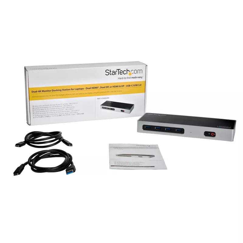 StarTech.com dock USB-C y USB-A - dock dual monitor 4K 60Hz DisplayPort + HDMI - estación de acoplamiento USB 3.0 híbrida para portátiles USB-C o USB-A - 6x USB Type-A, GbE - USB 3.1 Gen 1 - Mac/Windows