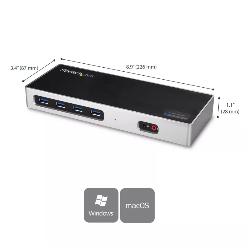 StarTech.com dock USB-C y USB-A - dock dual monitor 4K 60Hz DisplayPort + HDMI - estación de acoplamiento USB 3.0 híbrida para portátiles USB-C o USB-A - 6x USB Type-A, GbE - USB 3.1 Gen 1 - Mac/Windows